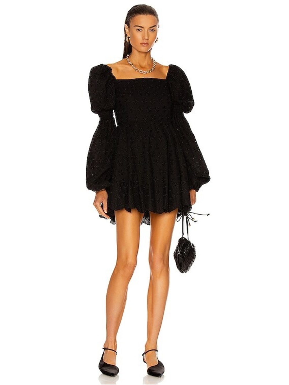 Caroline Constas wren puffy sleeve embroidered mini dress with pockets